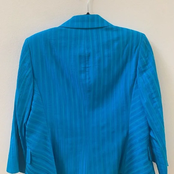 SZ 8 Petite Dana Buchman Turquoise Striped Blazer - Picture 2 of 9
